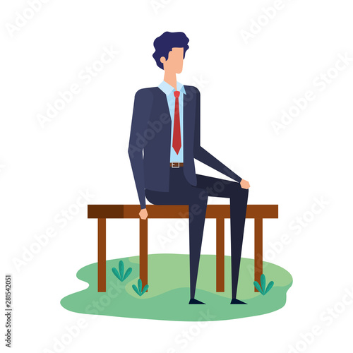 elegant businessman seated in the park chair character