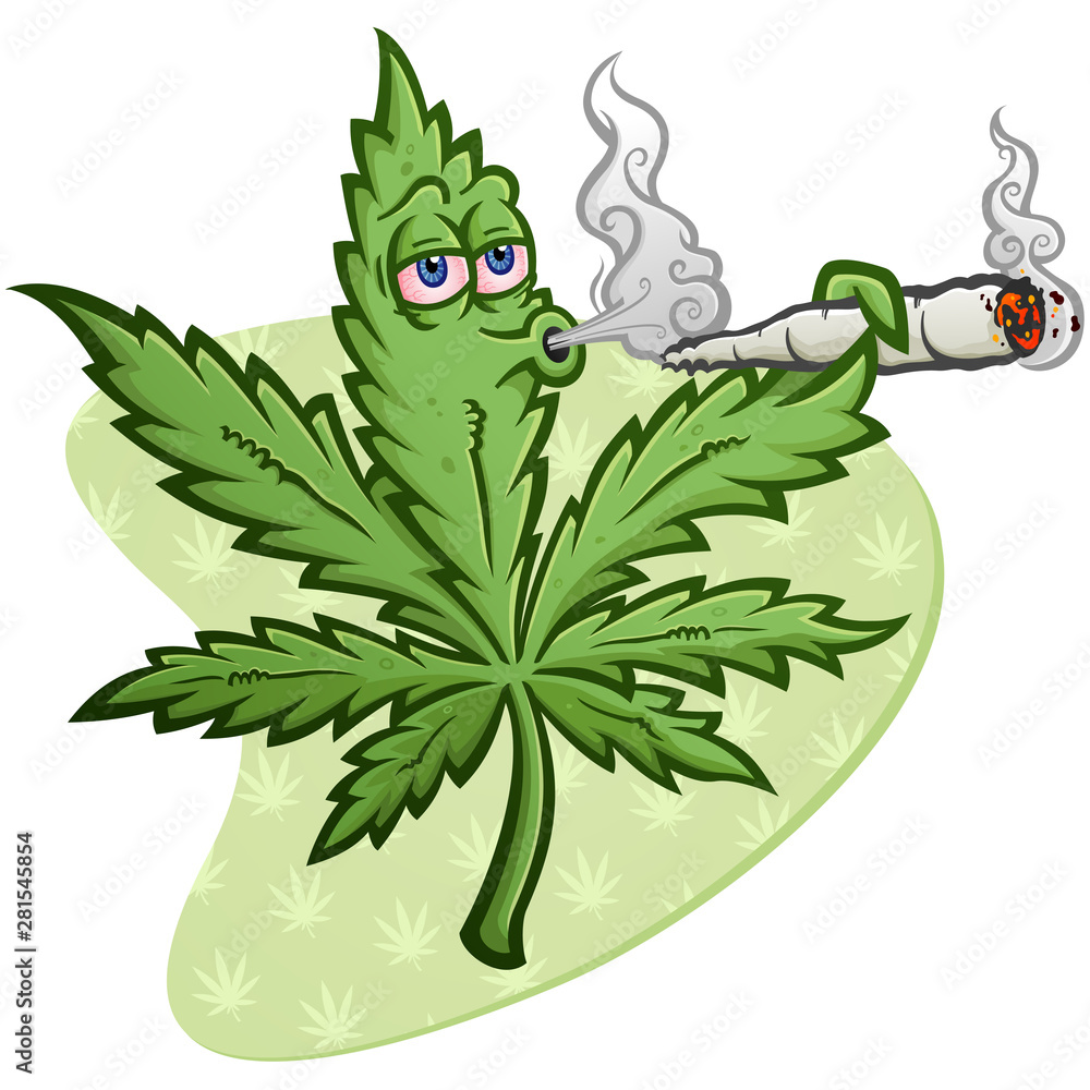 A cheerful marijuana vector cartoon character getting high and smoking a  huge rolled up pot joint and blowing smoke Stock-Vektorgrafik | Adobe Stock