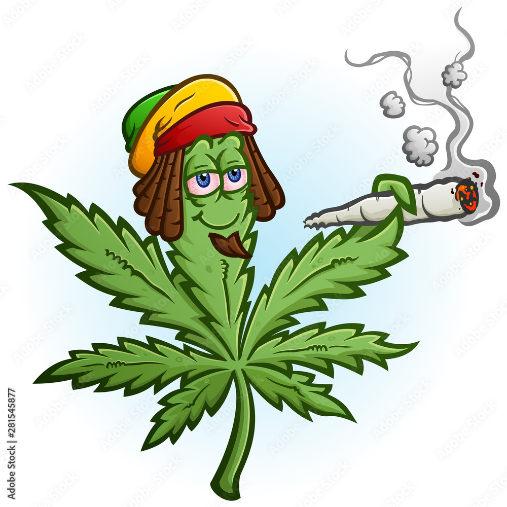 A cheerful marijuana vector cartoon character getting high and smoking ...