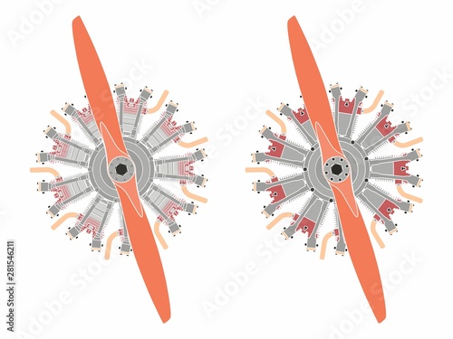 9 cylinder radial engine colored photo