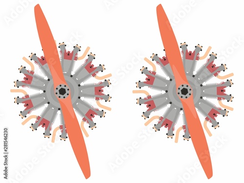 9 cylinder radial engine colored