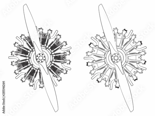 9 cylinder radial engine colored