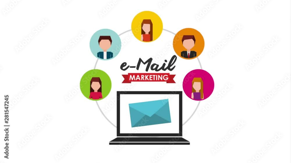email social media marketing with laptop animation email social media marketing with laptop animation