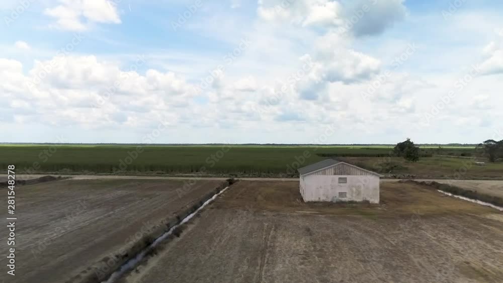 Aerial shot of sugar cane crops and planting fields