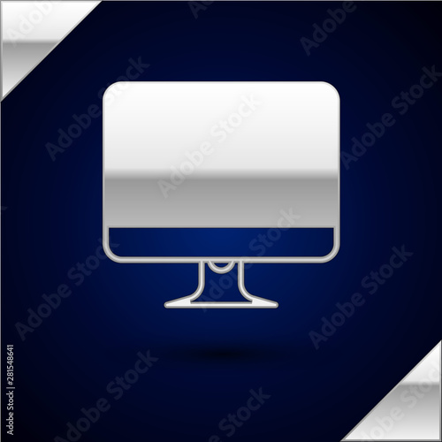 Silver Computer monitor screen icon isolated on dark blue background. Electronic device. Front view. Vector Illustration