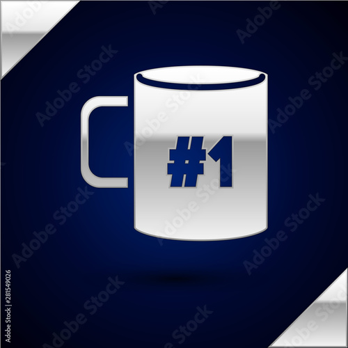 Silver Coffee cup flat icon isolated on dark blue background. Tea cup. Hot drink coffee. Vector Illustration