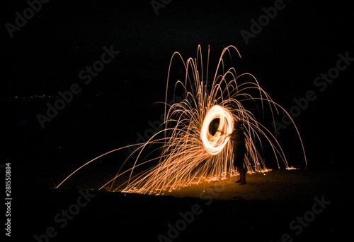 Fire spinning with steel wool