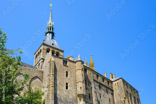 The medieval abbey of Mont Saint-Michel. Details of the temples inside the city on the island. Normandy. France