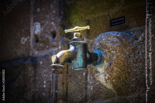 The medieval abbey of Mont Saint-Michel. Details of the temples inside the city on the island. Normandy. France