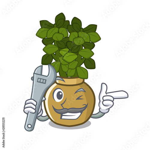 Mechanic jade plant grows in cartoon stem