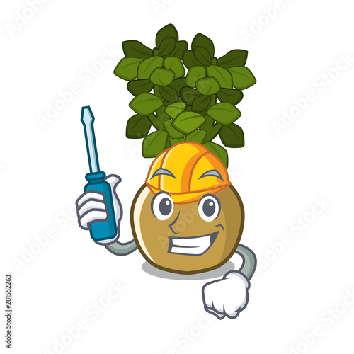 Automotive jade plant grows in cartoon stem