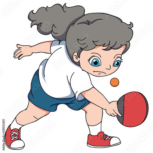 cartoon young girl playing pingpong