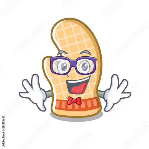 Geek oven glove placed mascot cooking table