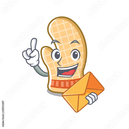 With envelope oven glove placed mascot cooking table