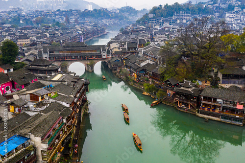 Amazing aerial view of Fenghuang acient town in Hunan, China photo
