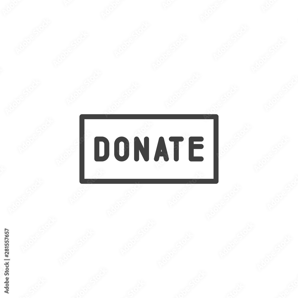 Donate button line icon. linear style sign for mobile concept and web design. Donate lettering outline vector icon. Symbol, logo illustration. Vector graphics Donate button line icon. linear style sign for mobile concept and web design. Donate lettering outline vector icon. Symbol, logo illustration. Vector graphics