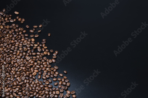 coffee beans on black background with right copy space