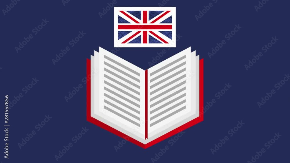 book with british flag learn english animation