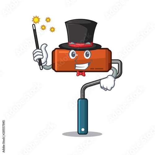 Magician paint roller placed in cartoon toolbox