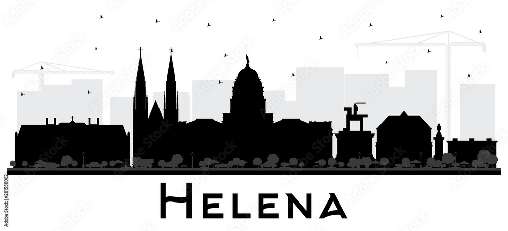 Helena Montana City Skyline Silhouette with Black Buildings Isolated on White.