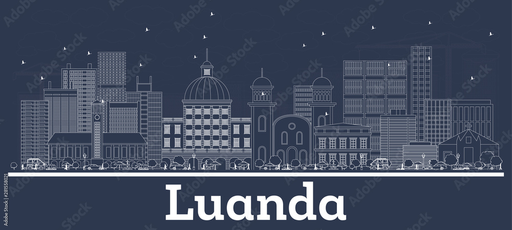 Outline Luanda Angola City Skyline with White Buildings.