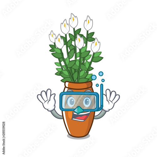 Diving peace lily put into cartoon pot