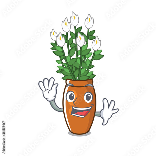 Waving peace lily put into cartoon pot