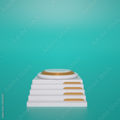 3d render, abstract minimal background, white and gold stairs, podium, pastel colors - Illustration