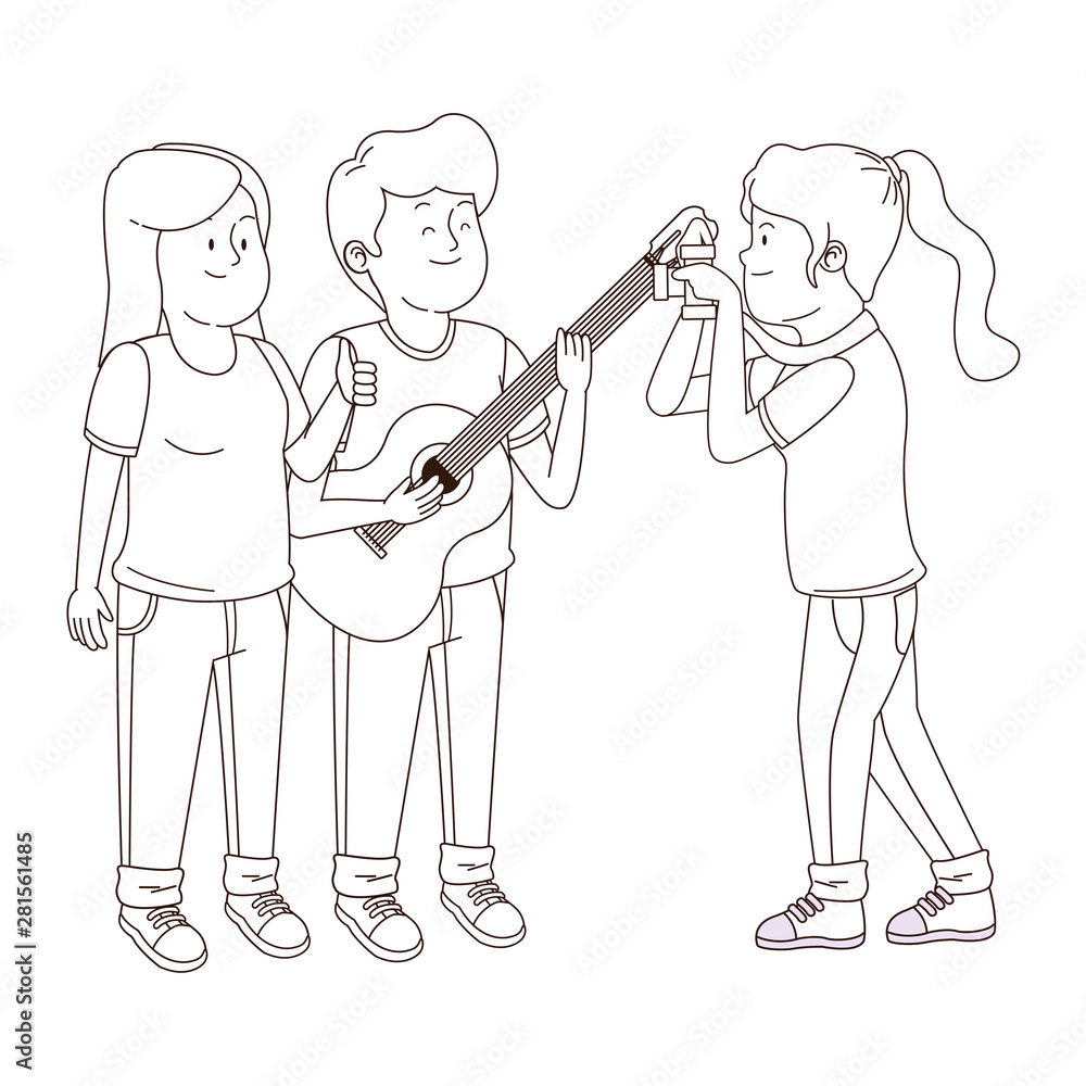 Teenagers friends smiling and having fun in black and white Teenagers friends smiling and having fun in black and white