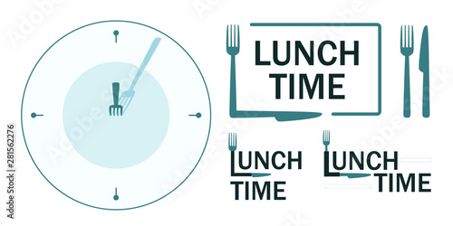Set of signboards with lunch time text.
