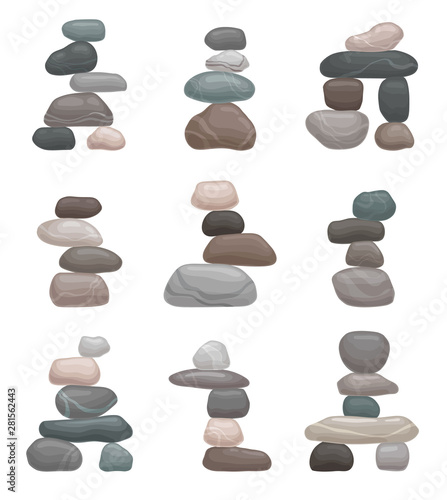 Set of mountains of stones. Vector illustration on white background.