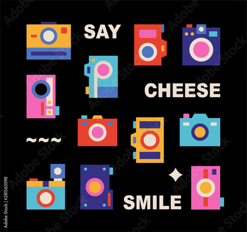 Vintage and pop color camera icons. flat design style minimal vector illustration.
