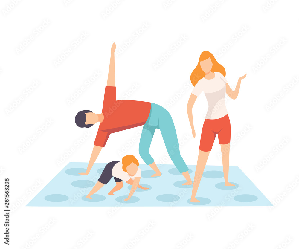 Mother, Father and Son Playing Twister Game, Parents and Their Son in Everyday Life at Home Vector Illustration