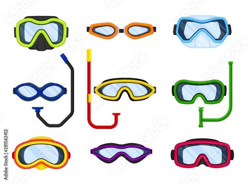 Set of masks for swimming. Vector illustration on white background.