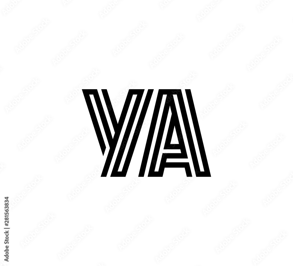 Initial two letter black line shape logo vector YA Initial two letter black line shape logo vector YA