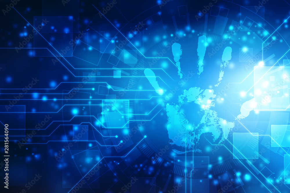 Fototapeta premium Abstract hand with scan, electronic technology background, Scan hand print technology background, Security Concept background