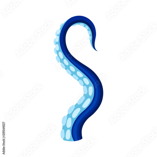 Blue tentacle octopus with a half-ring on the end to the right. Vector illustration on white background.