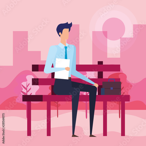 elegant businessman seated in the park chair character