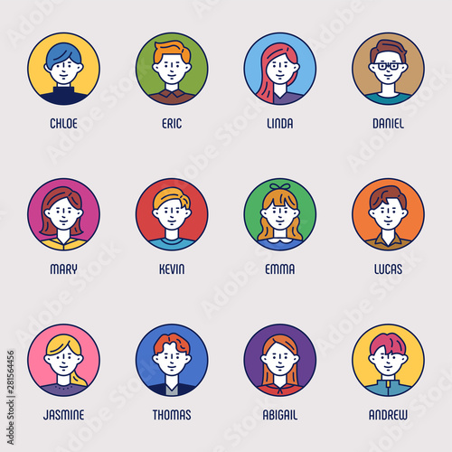 Line style default faces. flat design style minimal vector illustration.