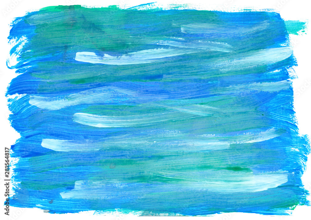 Blue turquoise watercolor splash background. Paint stains with spots, blots, grains, splashes. Acrylic ocean waves colors wallpaper.