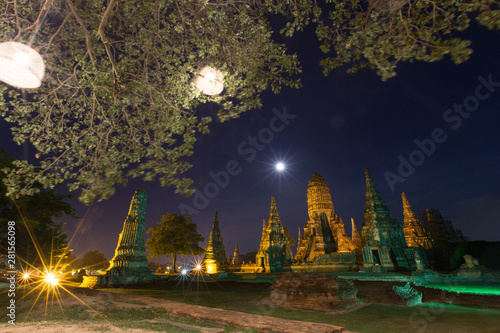Wat Chai Watthanaram - Beautiful Buddhist temple at night.