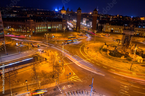 Plaza de Espana Barcelona , illuminated streets view