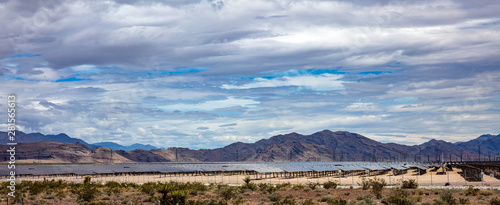 Solar power plant in desert. Alternative green energy concept