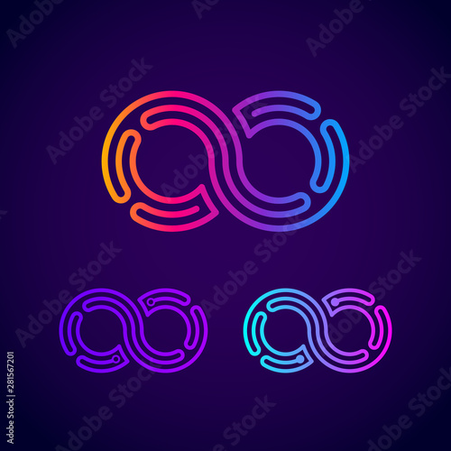 Infinity and Looped Colorful logo with Three Line Dots Circle shape , Link Maze Labyrinth, Technology and Digital Connection concept for your Corporate identity
