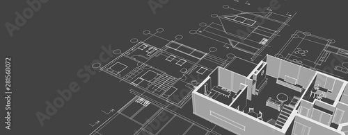 house architectural project sketch 3d illustration photo
