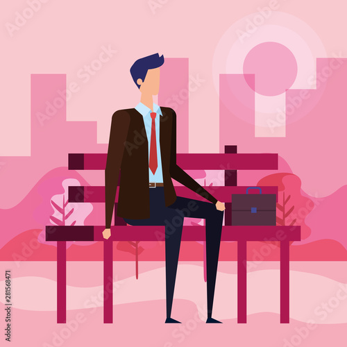 elegant businessman seated in the park chair character