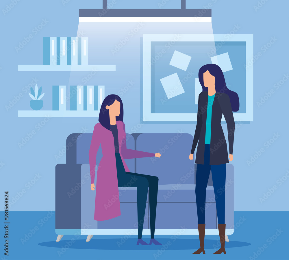 elegant businesswomen workers in livingroom elegant businesswomen workers in livingroom
