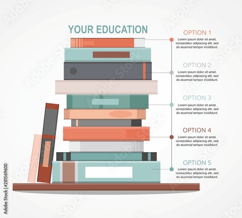 Education infographic with pile of books design concept. Vector Illustation