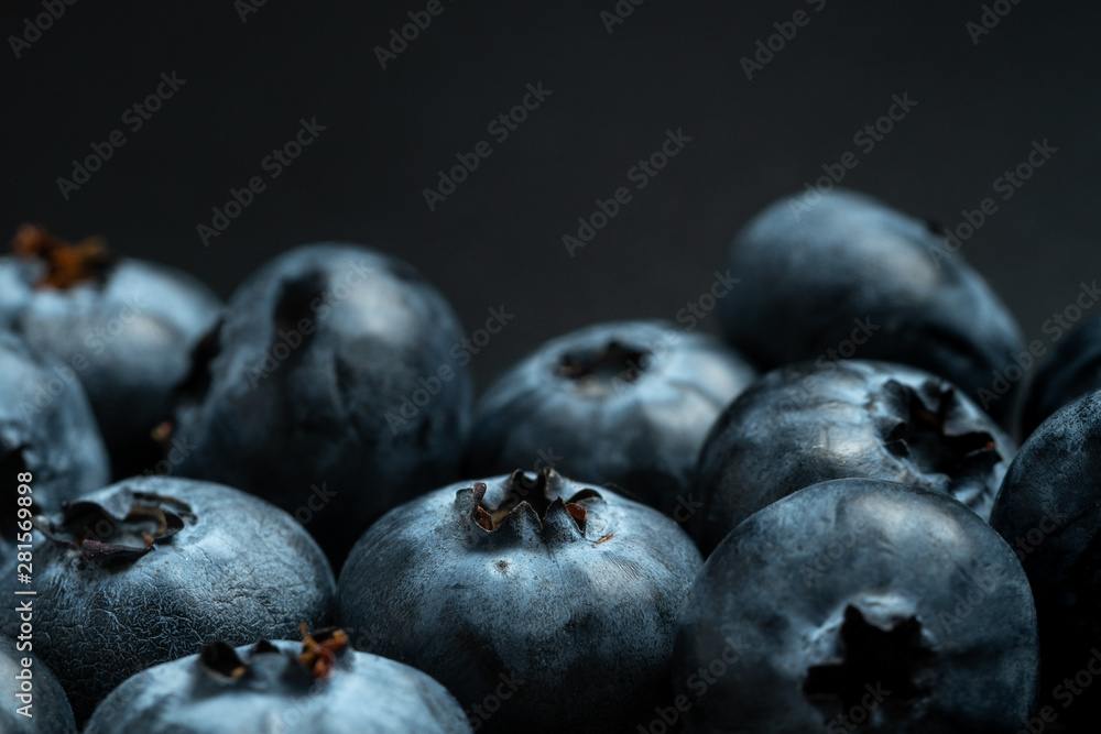 Macro view of blue ripe blueberries fruits Macro view of blue ripe blueberries fruits