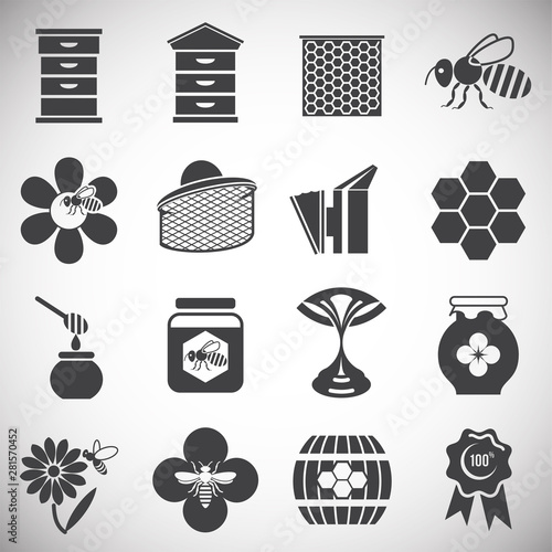 Beekeeping related icons set on background for graphic and web design. Simple illustration. Internet concept symbol for website button or mobile app.